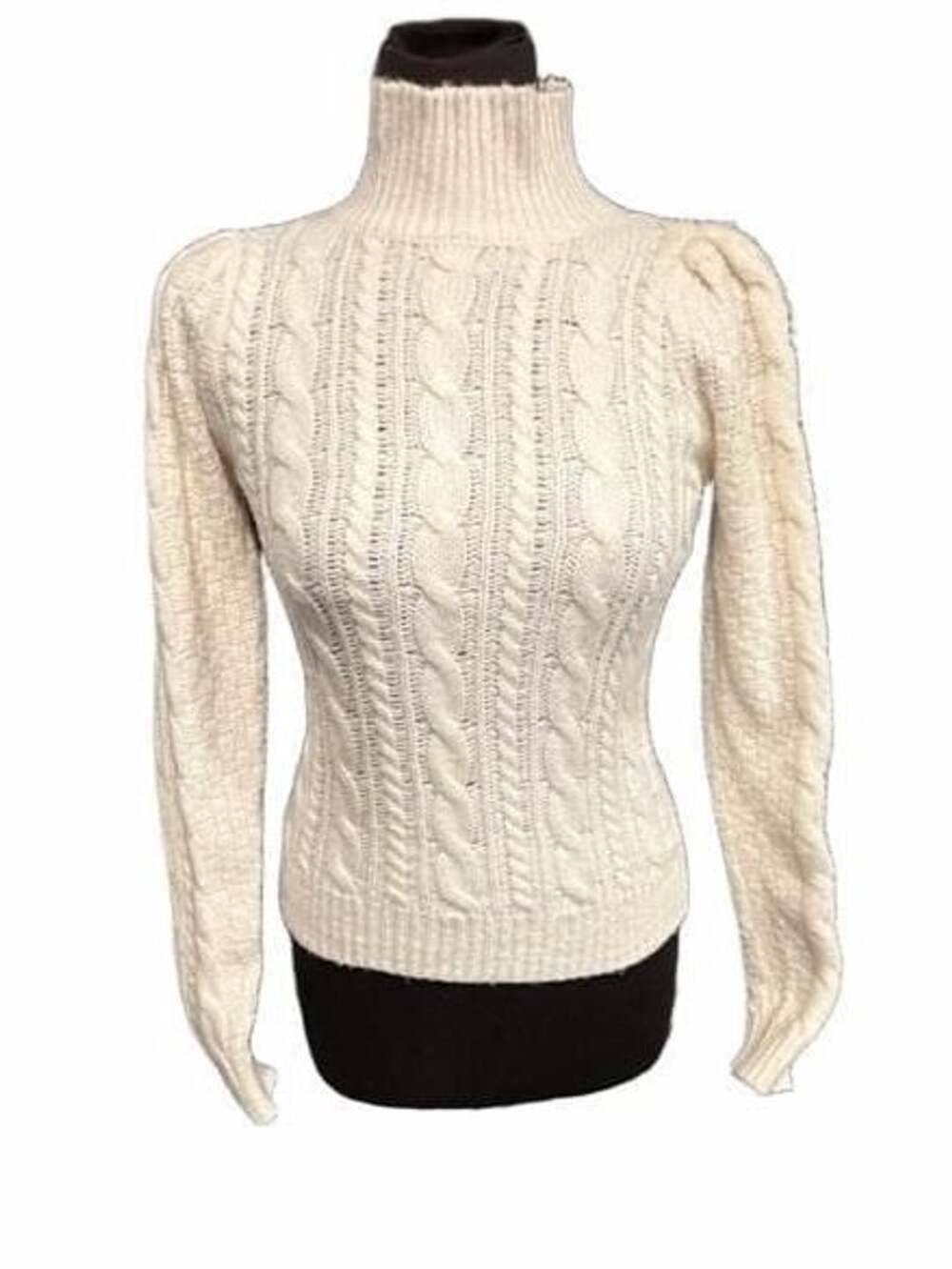 Ann Taylor Cable Knit Turtleneck Sweater Cream XXS